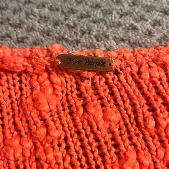 Free People Oversized Open Knit Sweater Stripe Weave Crochet Boho Scallop parka - Picture 5 of 9